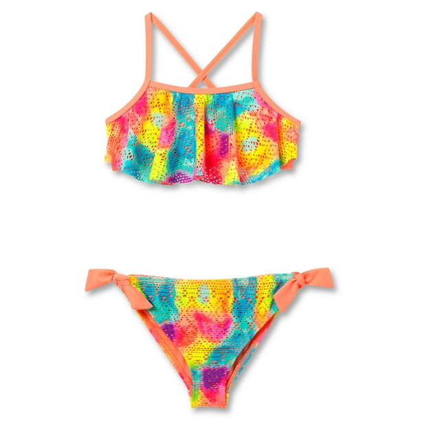 Angel Beach Girls Paradise Ombre Cross Back Flounce Swimsuit 4-6X-5-AB16-Mlt 